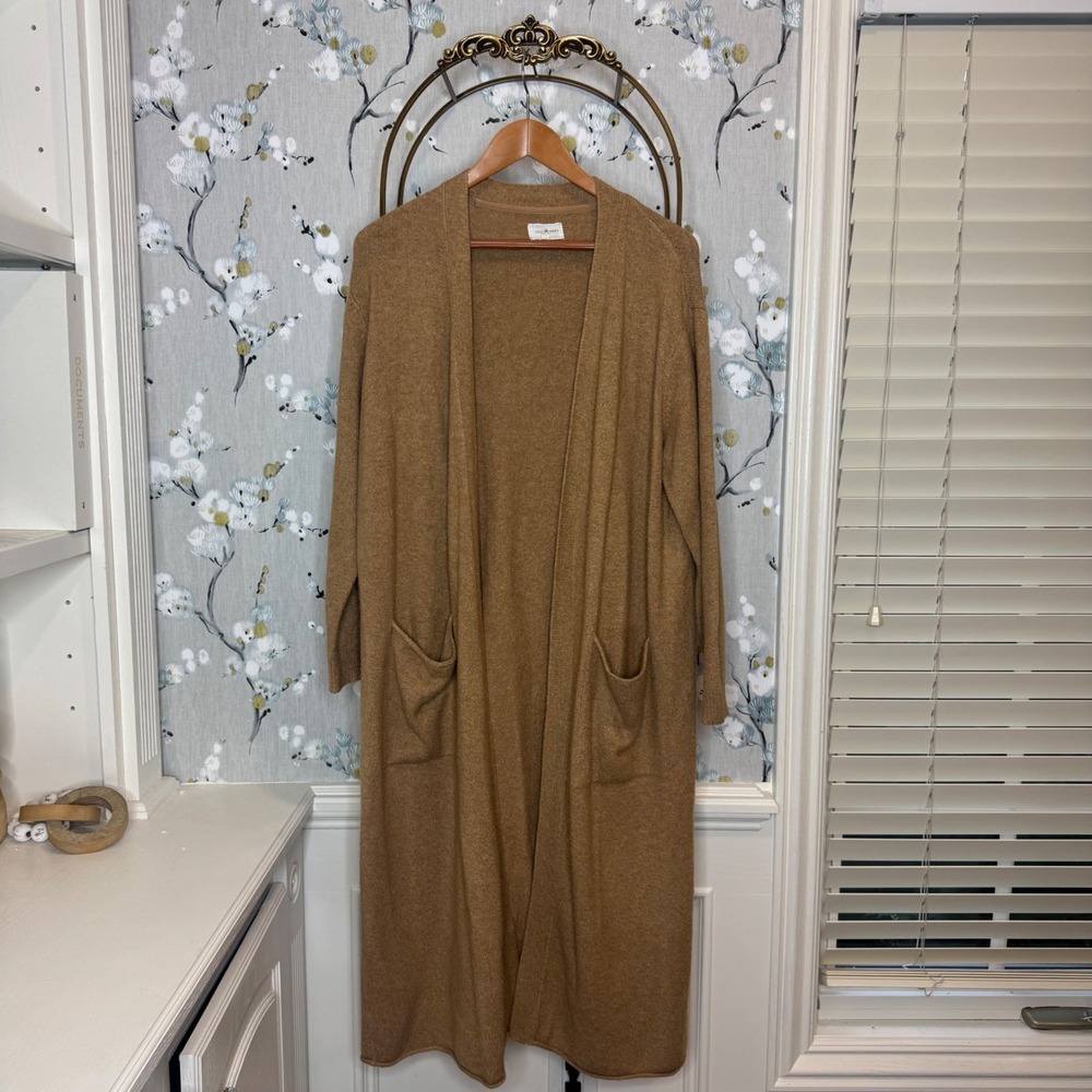 Lou & Grey Women Large Camel Brown Longline Duster Cardigan Open Front Sweater